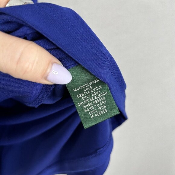 Lauren Ralph Lauren Womens Dress 8 Blue Mock Wrap Gathered Jersey Work Cocktail - Picture 11 of 11